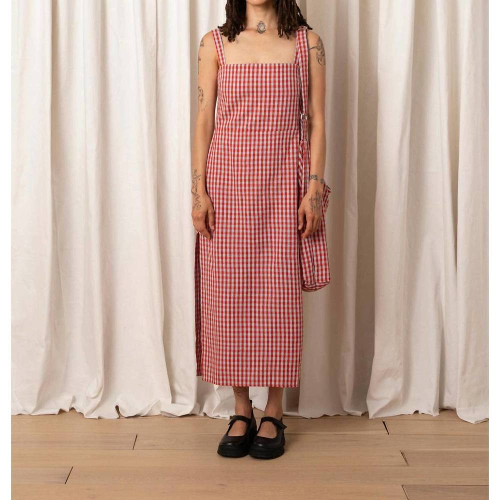 NEW ALI GOLDEN column dress in poppy/ice gingham